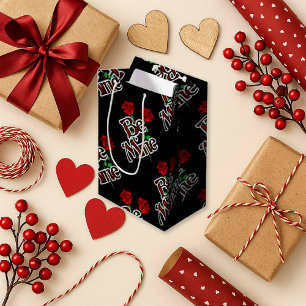 Chic Black Red Rose Be Mine Small Gift Bag