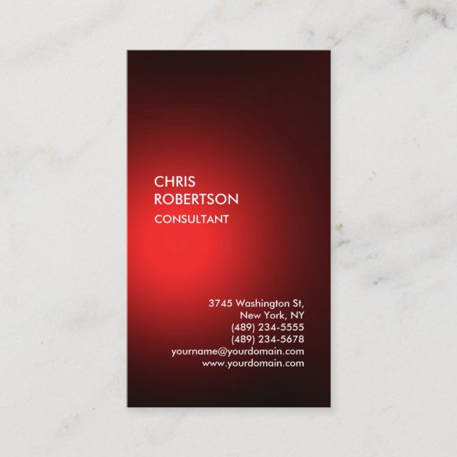 Chic black red vertical unique business card (Front)
