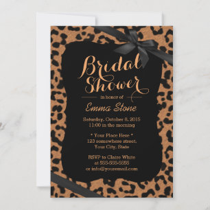 Chic Black Ribbon Leopard Print Bridal Shower Invitation