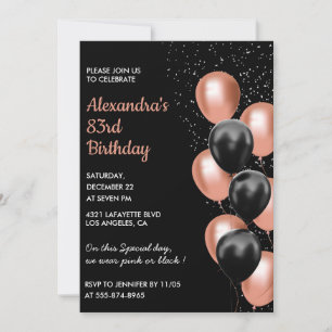 Chic Black Rose gold 83rd birthday Invitation