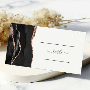 Chic Black Rose Gold Agate Wedding Place Card
