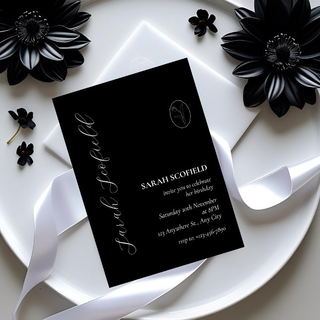 Chic Black Script 30th Birthday Invitation (Creator Uploaded)