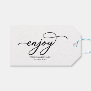 Chic Black Script Enjoy Wedding Favour Tags