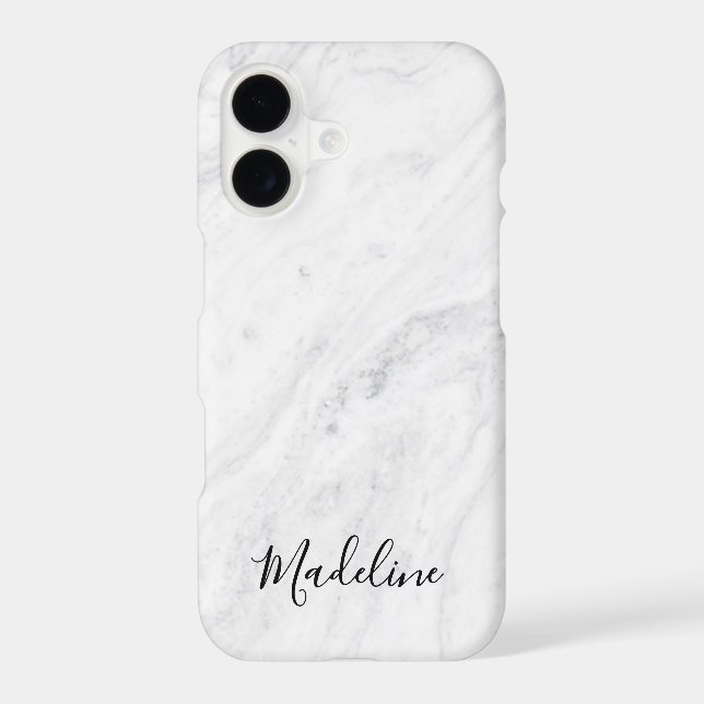 Chic Black Script Monogram on White Marble (Back)
