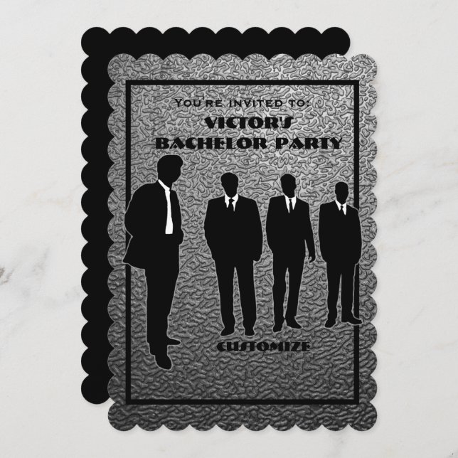 Chic Black && Silver Bachelor Party Invitation (Front/Back)