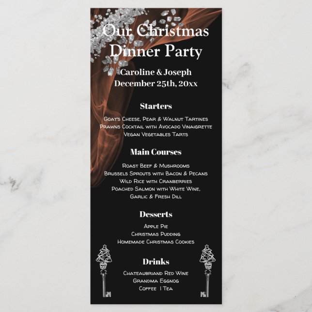 Chic Black & Silver Christmas Menu with Xmas tree (Front)