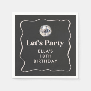 Chic Black & Silver Disco Ball 18th Birthday Party Napkin