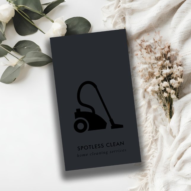 CHIC BLACK SIMPLE VACUUM CLEANER CLEANING SERVICE BUSINESS CARD (Creator Uploaded)