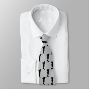 Chic Black Sports Golfer Silhouette Neck Tie