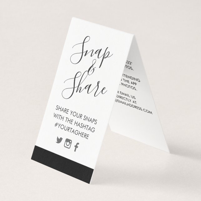 Chic Black Stripe Wedding Party Hashtag Mini Sign (Front)