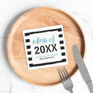 Chic Black Stripes Blue Class of 2024 Graduation Napkin