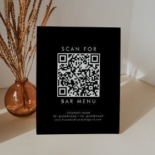 Chic Black Typography Bar Menu QR Code Pedestal Sign