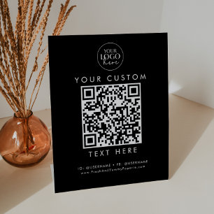 Chic Black Typography Business Logo Custom QR Code Pedestal Sign