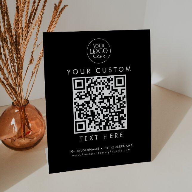 Chic Black Typography Business Logo Custom QR Code Pedestal Sign (Creator Uploaded)