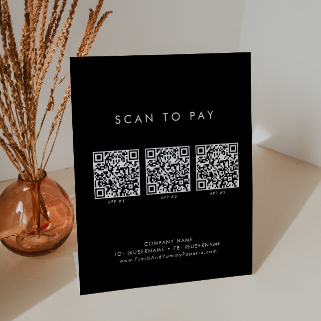 Chic Black Typography Business QR Code Scan To Pay Pedestal Sign (Creator Uploaded)