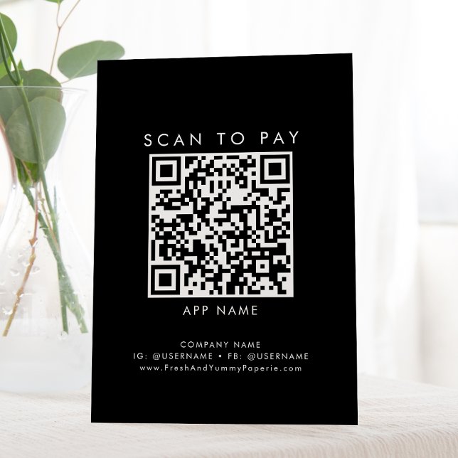 Chic Black Typography Business Scan To Pay Pedestal Sign (Creator Uploaded)