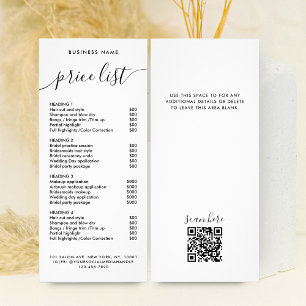Chic Black Typography Business Services Price List Rack Card
