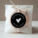 Chic Black Typography Heart Homemade With Love Classic Round Sticker<br><div class="desc">This chic black typography heart homemade with love classic round sticker is perfect for a small business owner,  crafter or baker. The simple dark design features classic minimalist black and white typography with a stylish sophisticated feel. Customisable in any colour.</div>