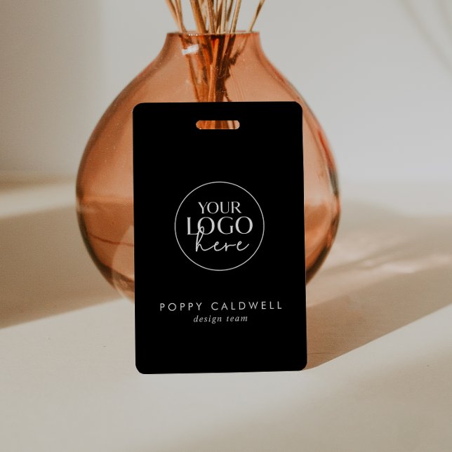 Chic Black Typography Logo QR Code Employee ID ID Badge (Creator Uploaded)