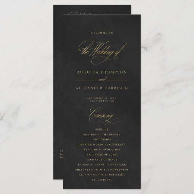 Chic Black Velvet Imitation Wedding Program (Front/Back)