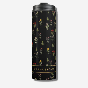 Chic Black Vintage Wildflower Pattern  Thermal Tumbler