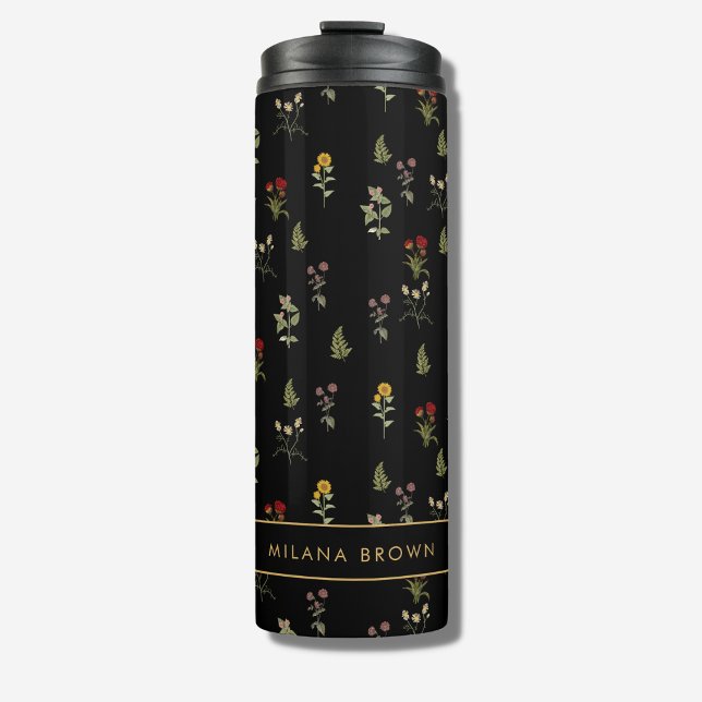 Chic Black Vintage Wildflower Pattern  Thermal Tumbler (Creator Uploaded)