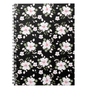 Chic Black Watercolor Floral Pattern Notebook
