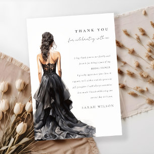 Chic Black Wedding Gown Bridal Shower Thank You Invitation