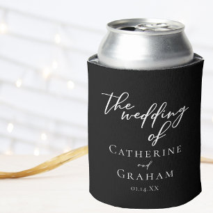 Chic Black Wedding Personalised Typography Can Cooler