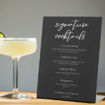 Chic Black Wedding Signature Cocktails Bar Menu Pedestal Sign<br><div class="desc">This chic black signature cocktails pedestal sign features simple white tyopgraphy of your drinks list and ingredients for your wedding bar. A modern,  minimalist drinks menu for a reception with old fashioned,  cosmopolitan,  moscow mule,  and margarita. Leave or trade our for your favourite cocktail.</div>