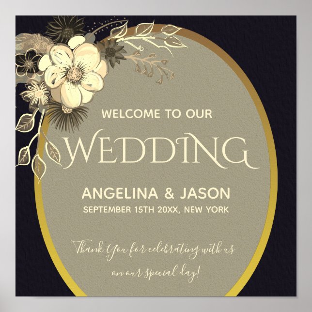 Chic Black Welcome Wedding Poster (Front)