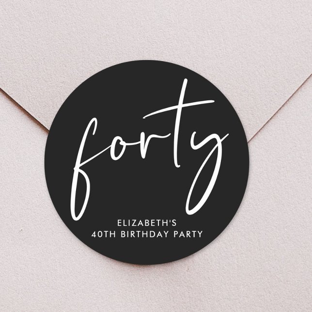 Chic Black Whiite 40th Birthday Party Classic Round Sticker (Creator Uploaded)