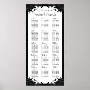Chic Black & White 15 Wedding Tables Seating Chart