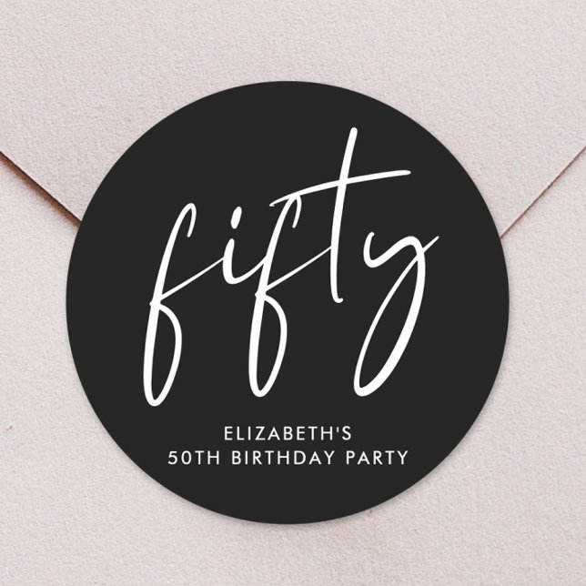 Chic Black White 50th Birthday Party Classic Round Sticker (Creator Uploaded)