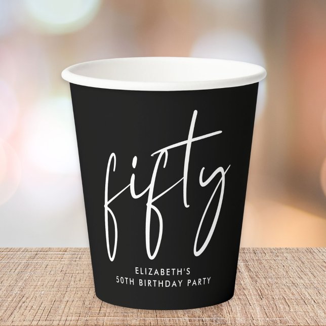 Chic Black White 50th Birthday Party Paper Cups (Creator Uploaded)