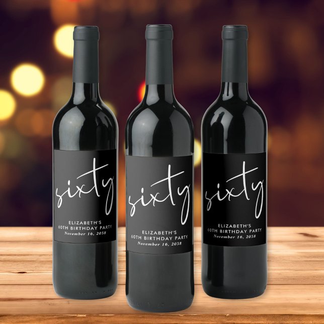 Chic Black White 60th Birthday Party Wine Label (Creator Uploaded)