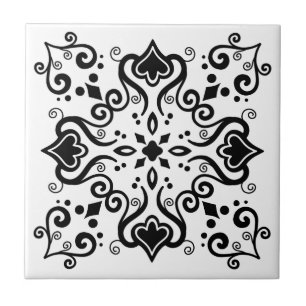 Chic Black White Azulejo Style Pattern A01b Ceramic Tile