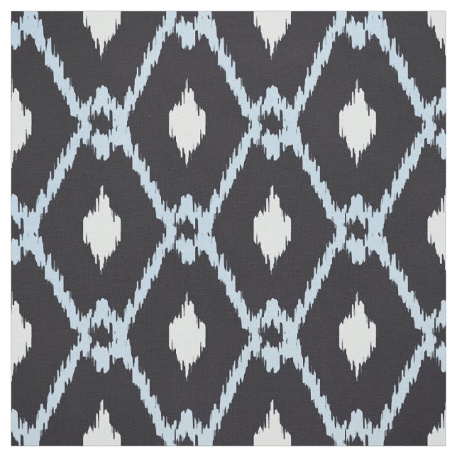 Chic Black white blue ikat tribal diamond pattern Fabric (Swatch)