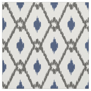 Chic Black white blue ikat tribal diamond pattern Fabric