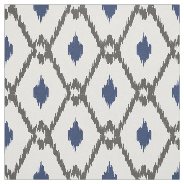 Chic Black white blue ikat tribal diamond pattern Fabric (Swatch)
