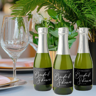 Chic Black White Bridal Shower Personalised Mini Sparkling Wine Label