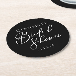 Chic Black White Bridal Shower Personalized Round Paper Coaster