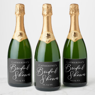 Chic Black White Bridal Shower Personalized Sparkling Wine Label