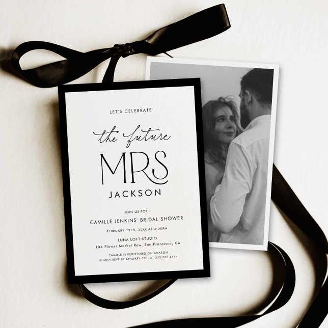 Chic Black & White Bridal Shower Photo Invitation (Future mrs bridal shower invite)