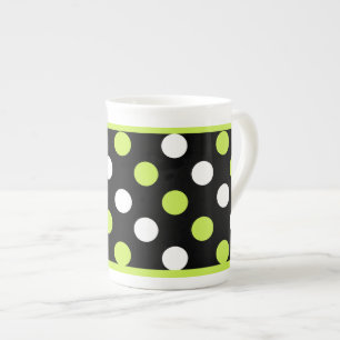 Chic Black, White, & Chartreuse Polka Dot Bone China Mug