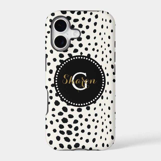 Chic black white cheetah print pattern monogram (Back)