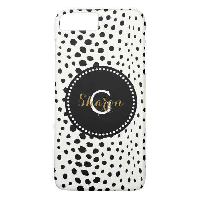 Chic black white cheetah print pattern monogram Case-Mate iPhone case (Back)
