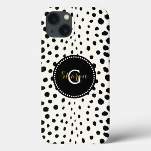 Chic black white cheetah print pattern monogram iPhone 13 case