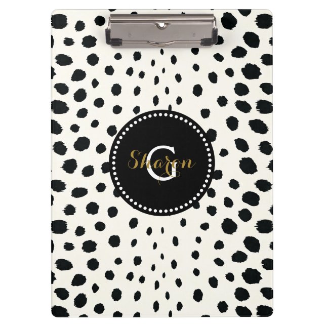 Chic black white cheetah print pattern monogram clipboard (Front)