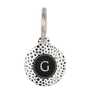 Chic black white cheetah print pattern monogram pet tag
